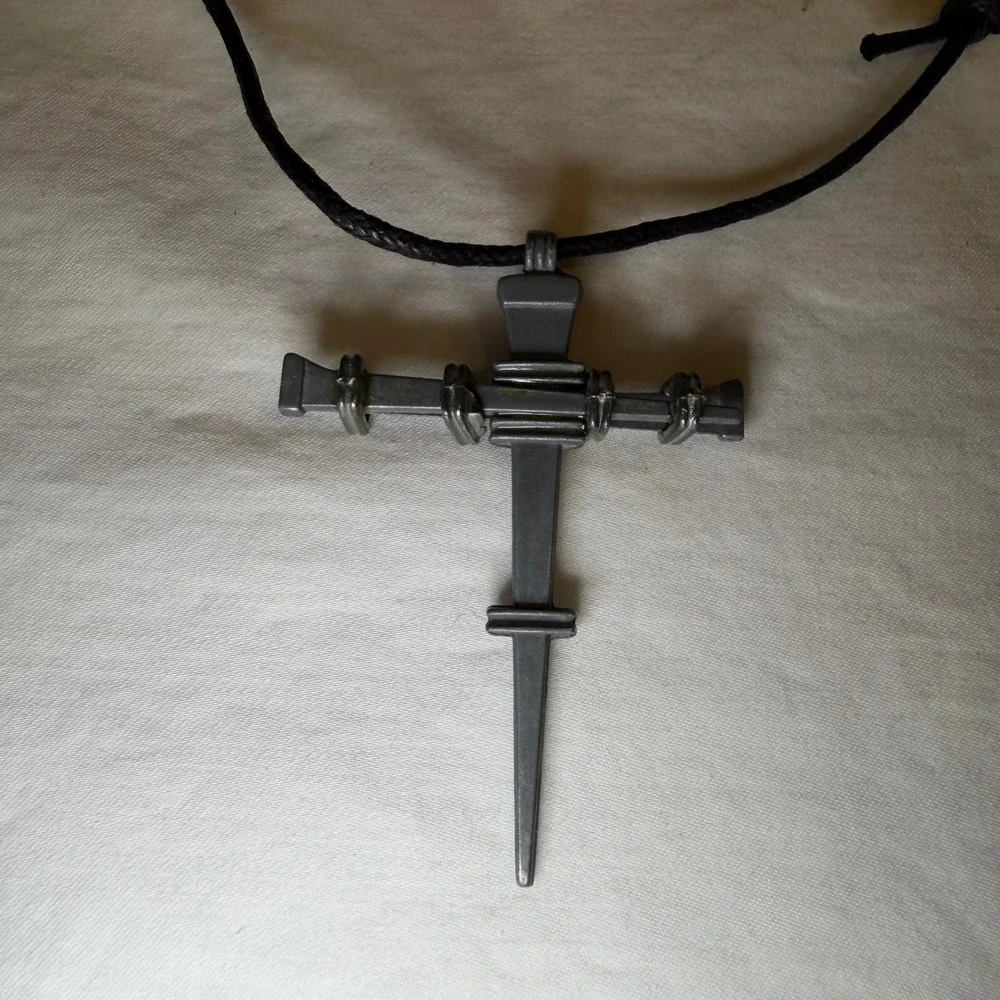 Nail Cross Pendant Necklace Adjustable Black Cord jewelry bundle of 3